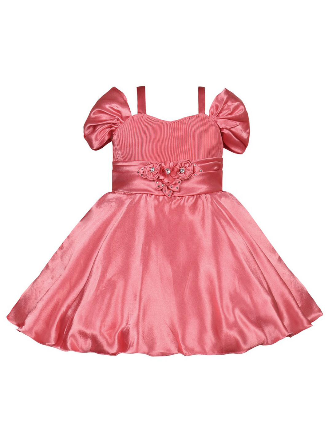 

Wish Karo Shoulder Straps Cold-Shoulder Sleeves Bow Detail Satin Fit & Flare Dress, Peach