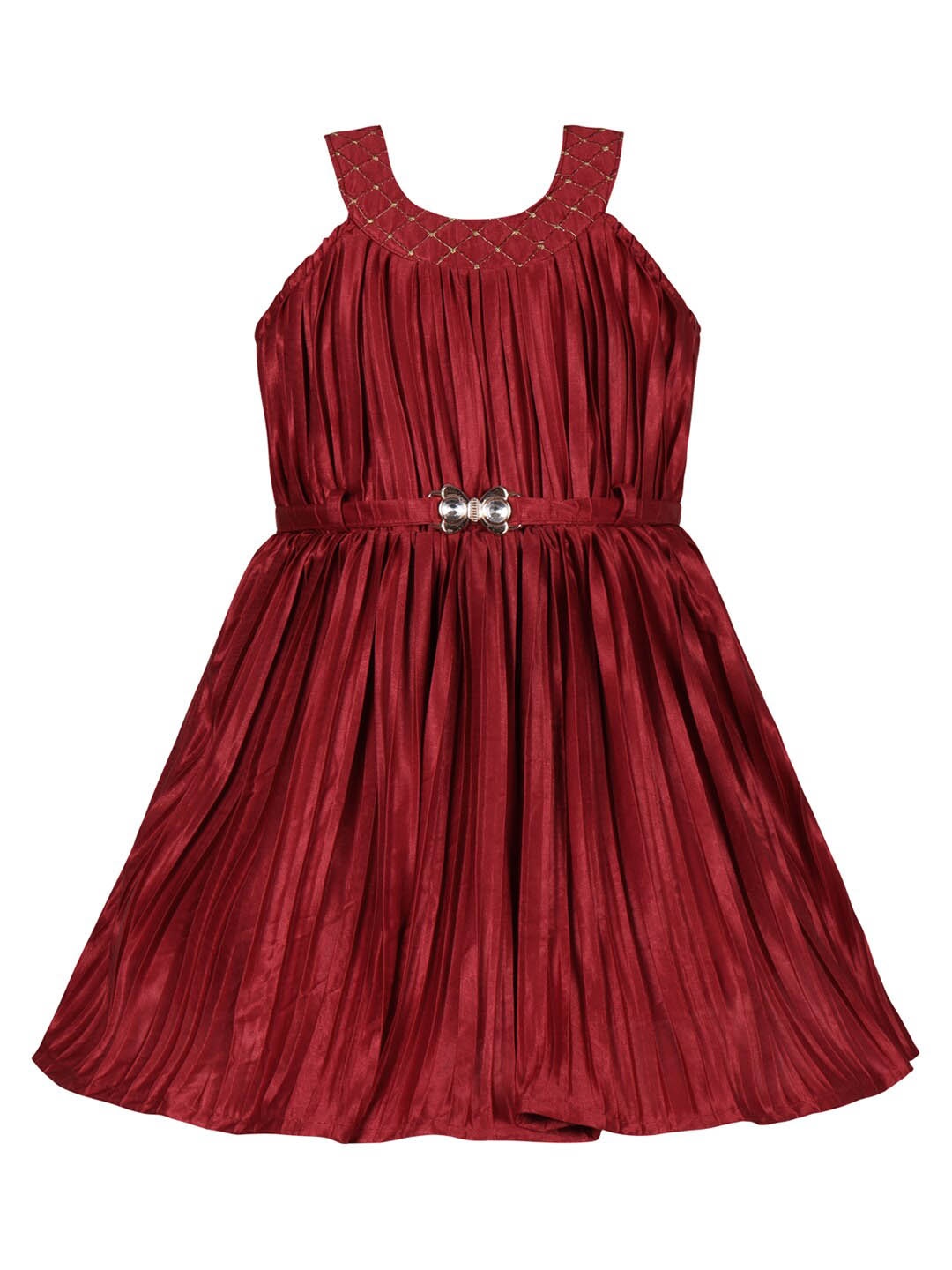 

Wish Karo Infant Girls Accordion Pleated Satin Fit & Flare Dress, Maroon