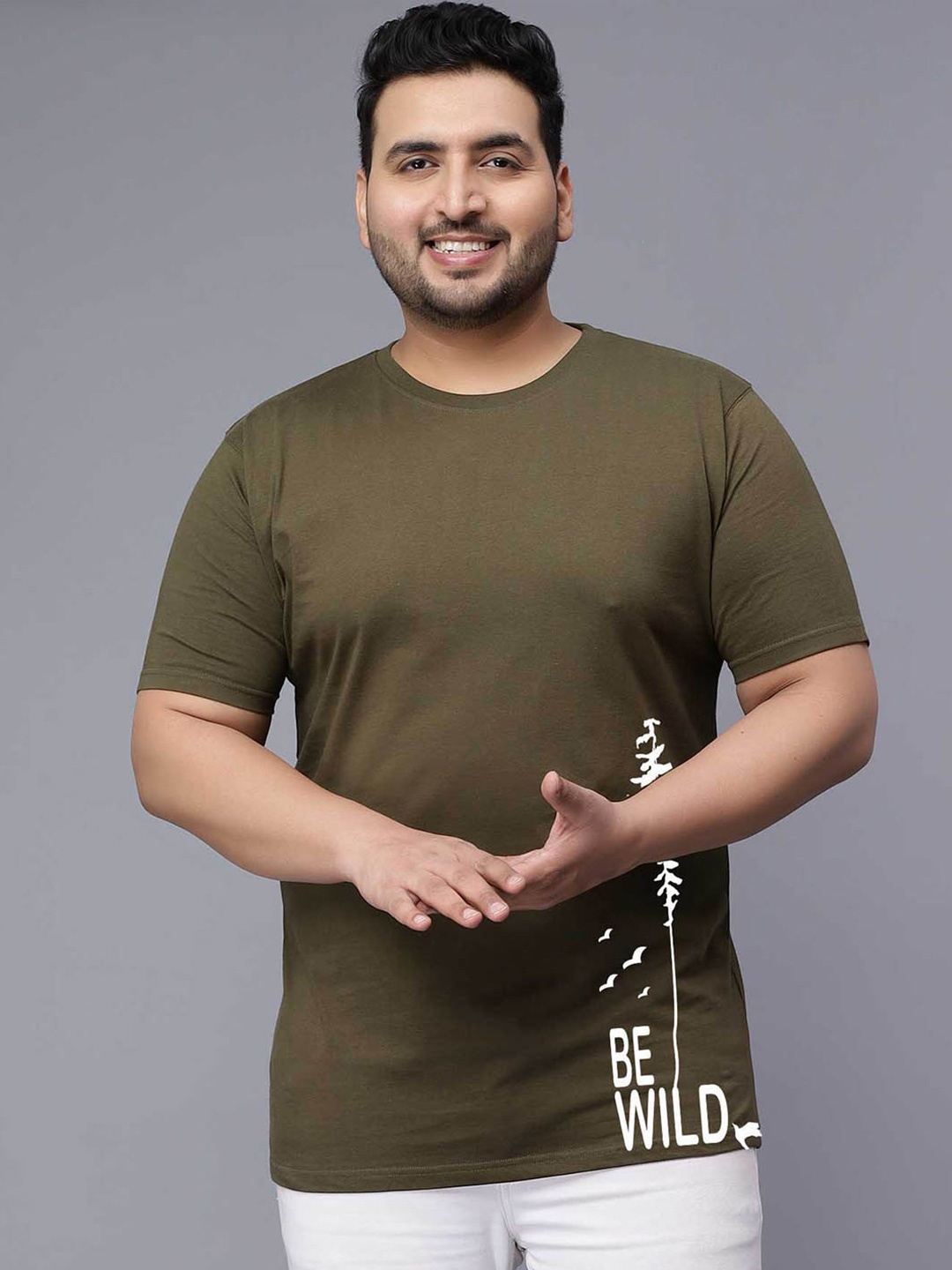 

Toodle Plus Plus Size Unisex Typography Printed Casual Cotton T-shirt, Olive
