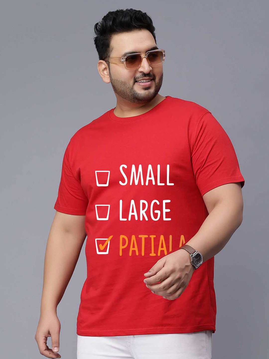 

Toodle Plus Plus Size Unisex Typography Printed Casual Cotton T-shirt, Red