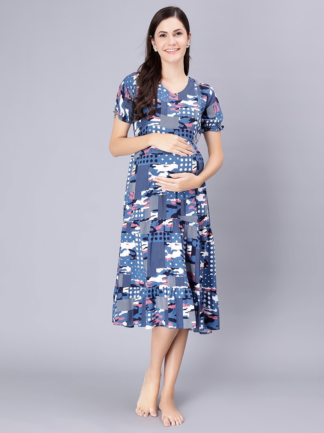 

NIGHTSPREE Printed Maternity Midi Nightdress, Blue