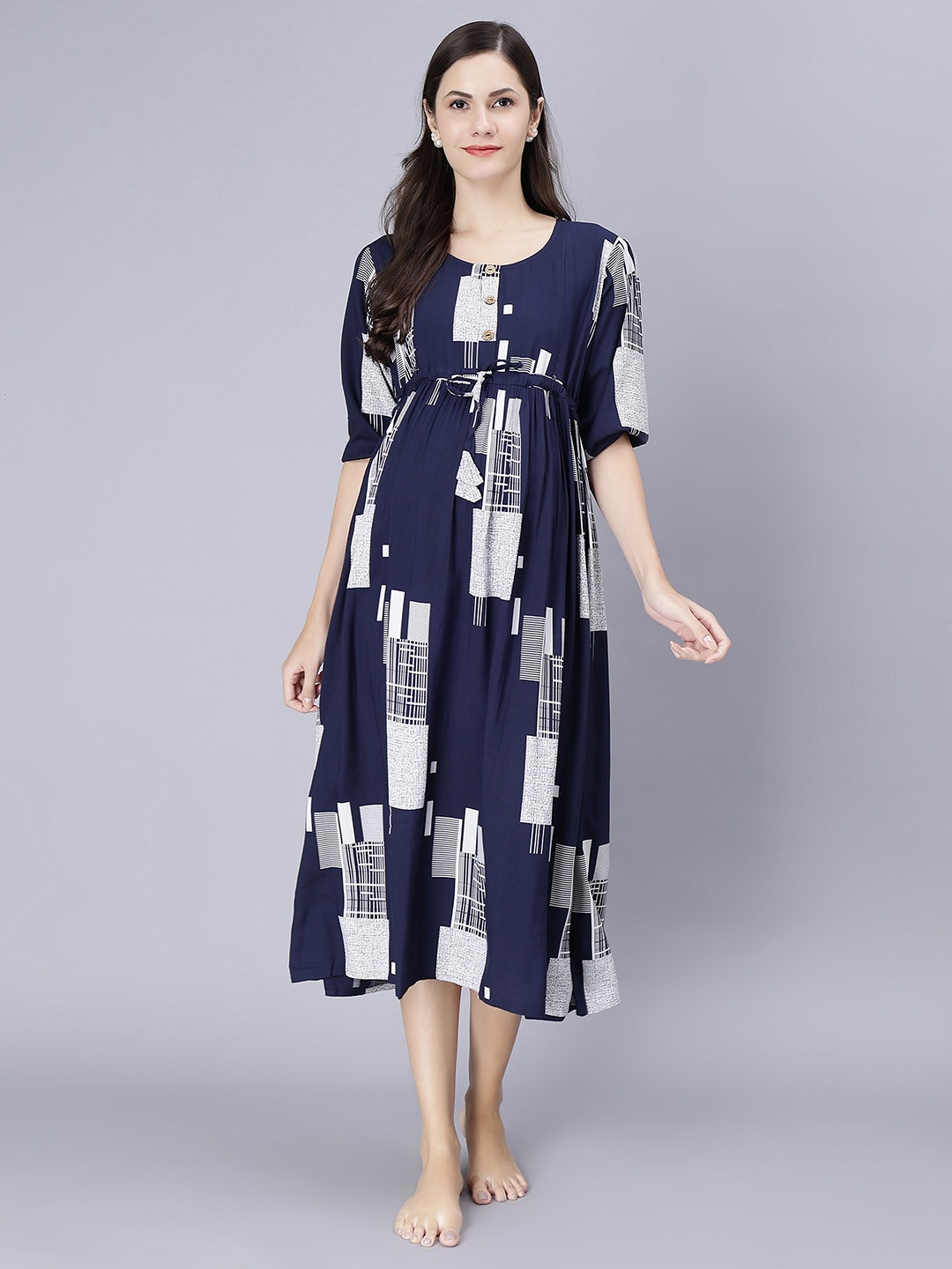 

NIGHTSPREE Geometric Printed Maternity Nightdress, Navy blue