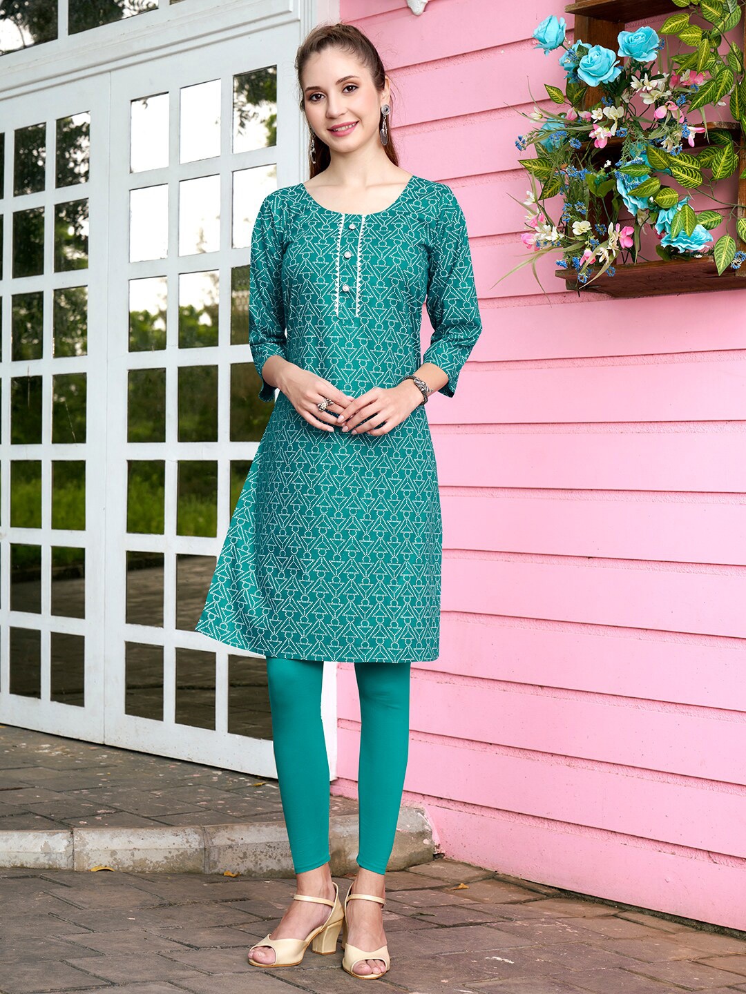 

Anouk Bandhani Printed Kurta, Turquoise blue