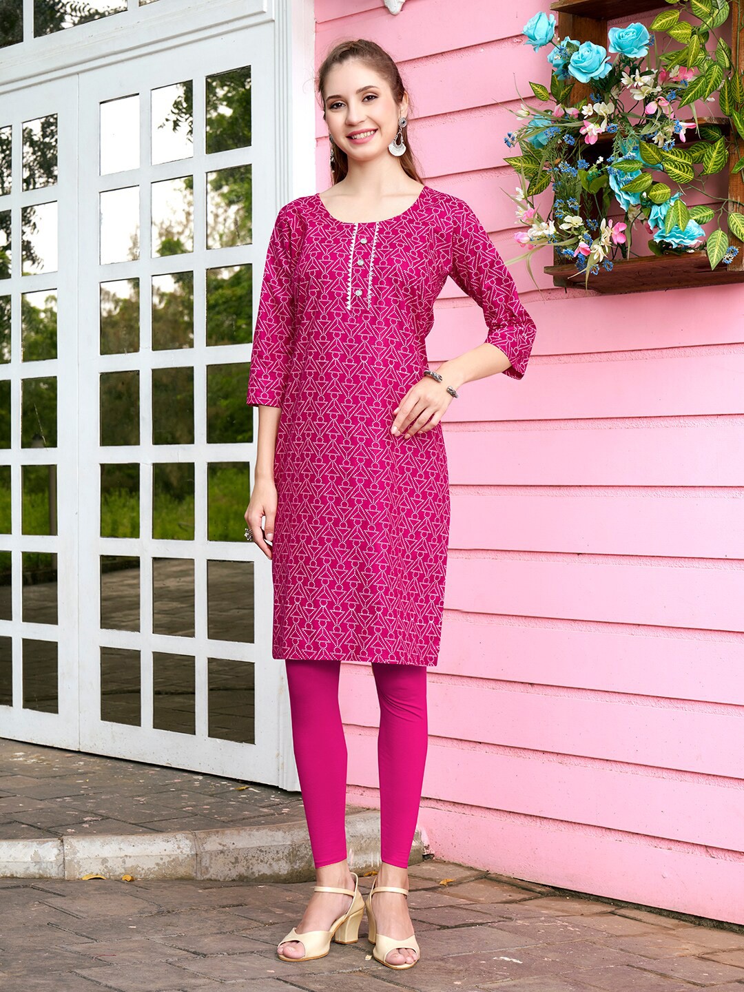 

Anouk Bandhani Printed Kurta, Pink
