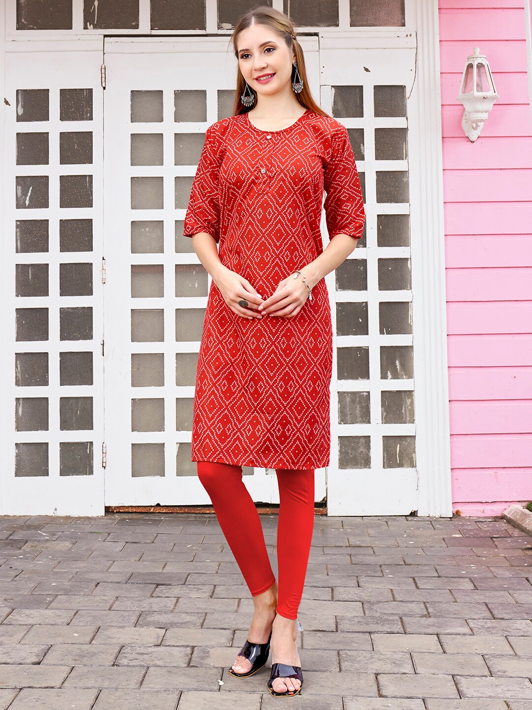 

Anouk Bandhani Printed Kurta, Red