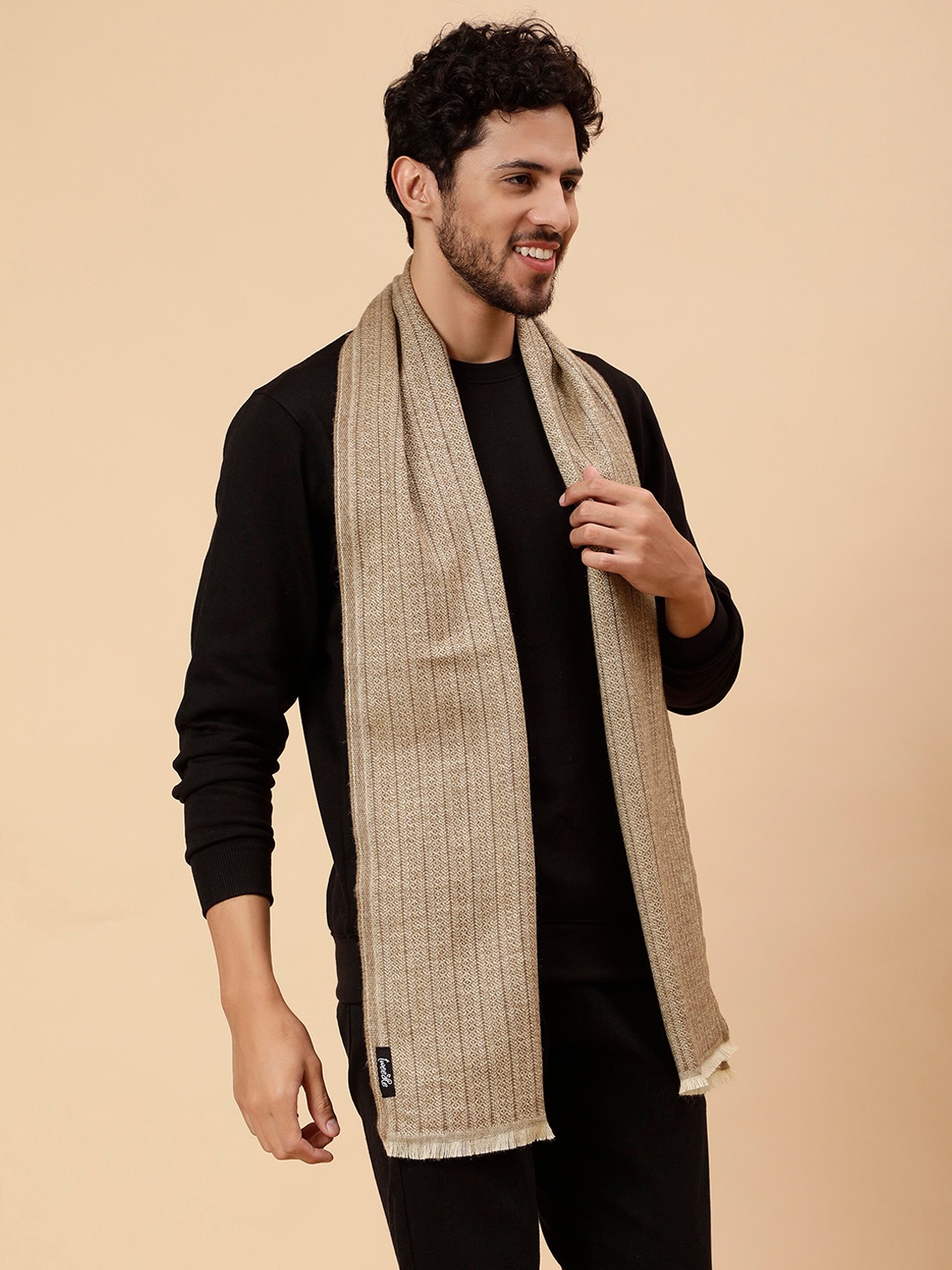 

Tweedle Men Jamawar Woollen Mufflers, Beige