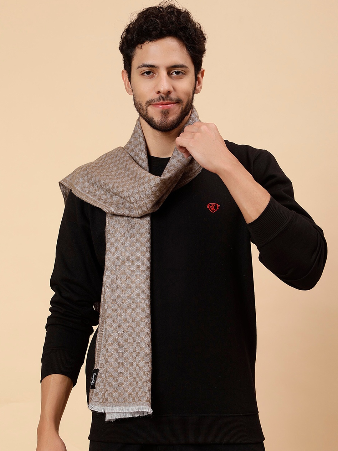 

Tweedle Woven Design Jamawar Woollen Muffler, Beige