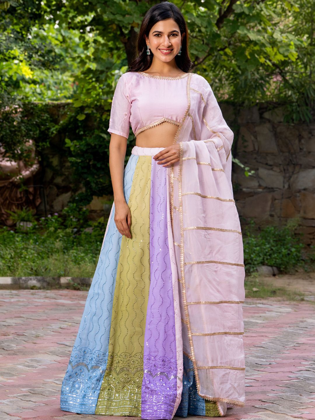 

HOUSE OF JAMOTI Embroidered Ready to Wear Lehenga & Blouse With Dupatta, Pink