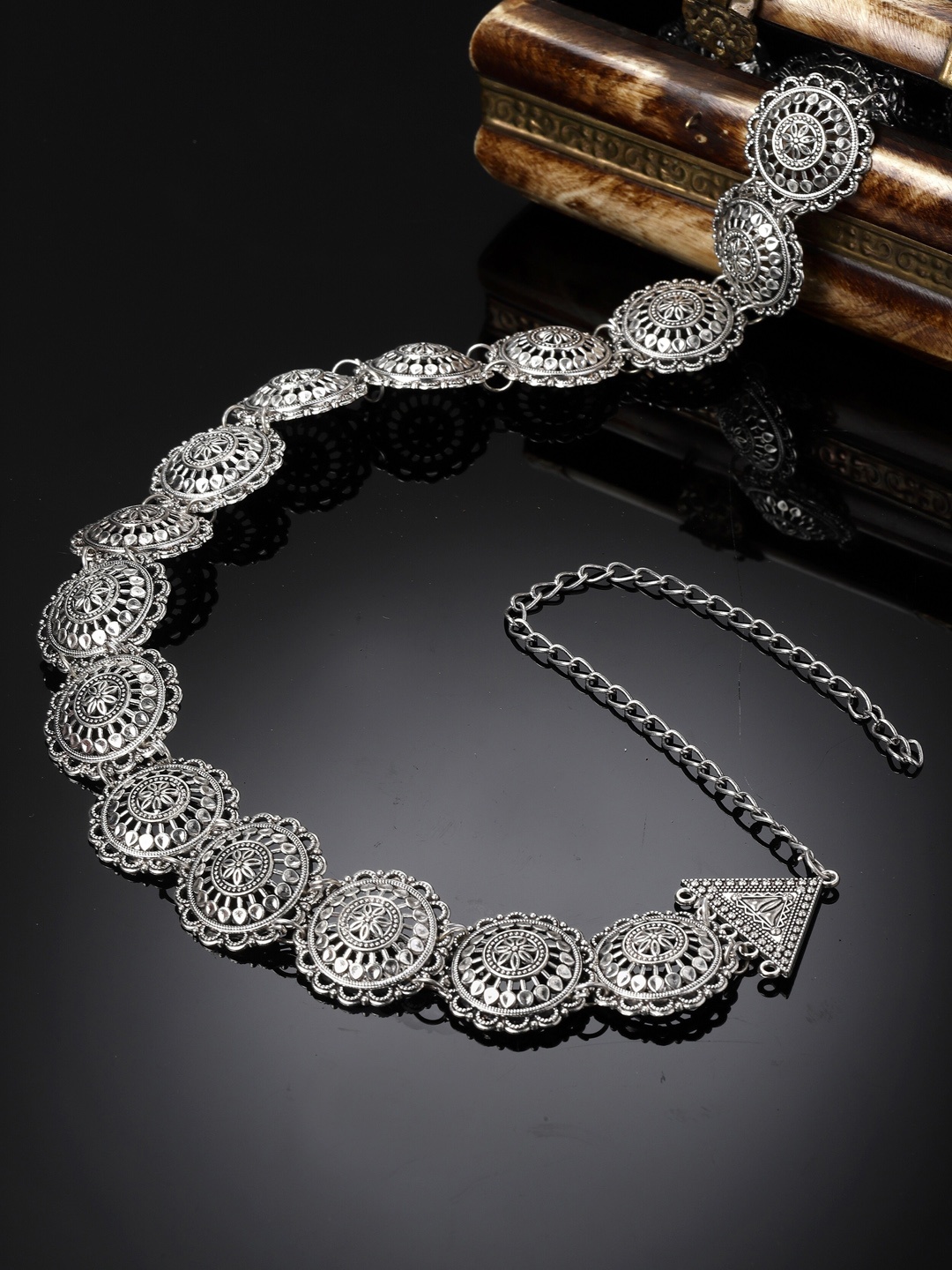 

Sanjog Silver-Plated German Silver Oxidised Waist Chain Kamarbandh Oxidized Waistbelt