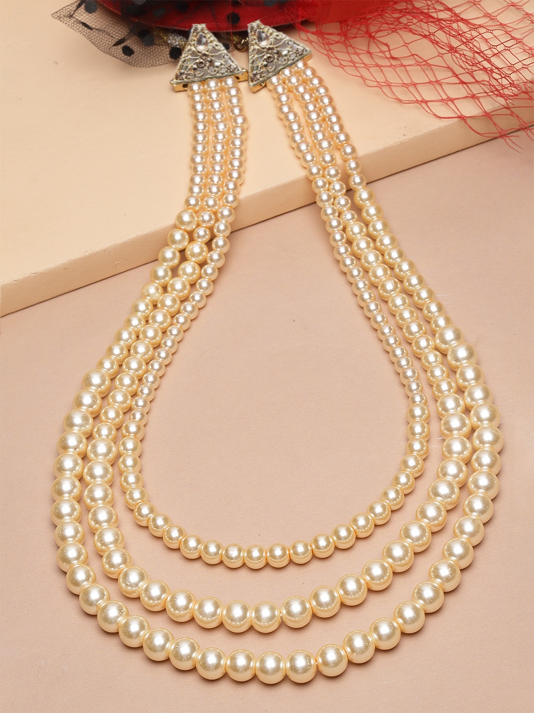 

Sanjog Men Dulha Moti Faux Pearl Mala Haar Groom Layered Necklace, Gold