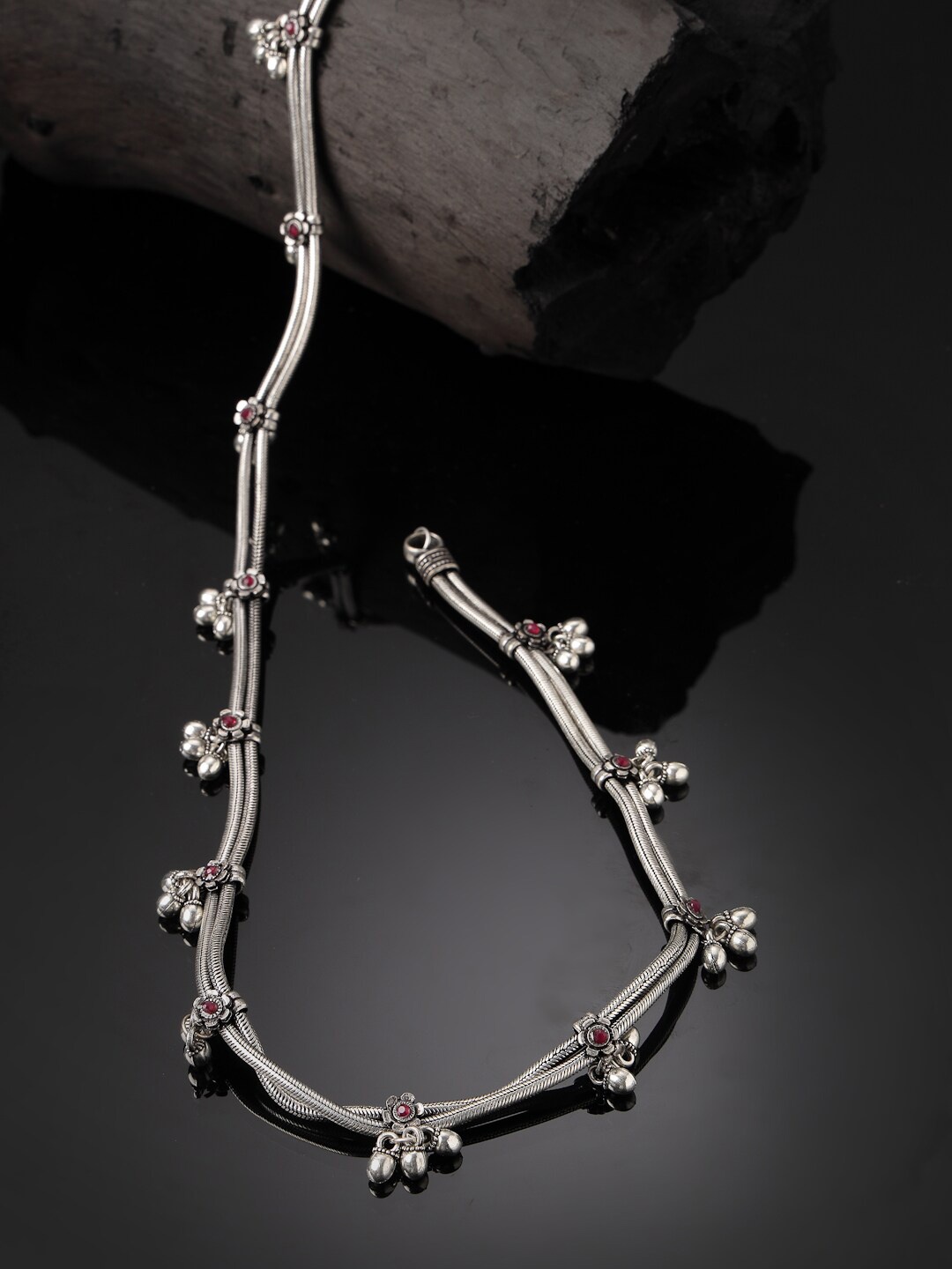 

Sanjog Silver-Plated German Silver Oxidised Waist Chain Kamarbandh Oxidized Waistbelt