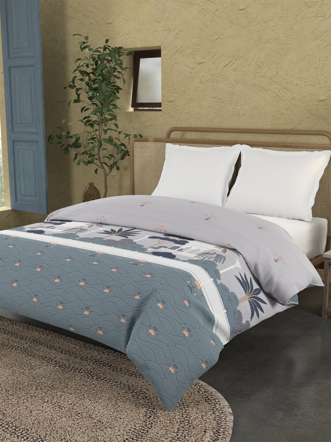 

MYTRIDENT Blue & Grey Geometric AC Room Cotton 150 GSM Double Bed Comforter