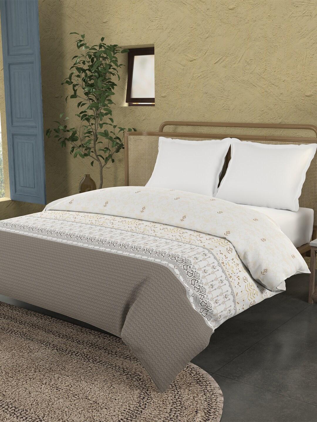

MYTRIDENT Brown & White Ethnic Motifs AC Room Cotton 150 GSM Double Bed Comforter
