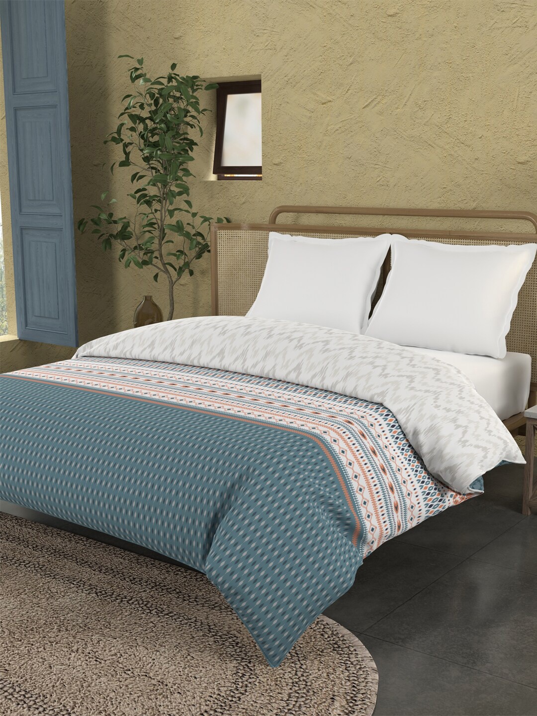 

MYTRIDENT Blue & White Geometric AC Room Cotton 150 GSM Double Bed Comforter