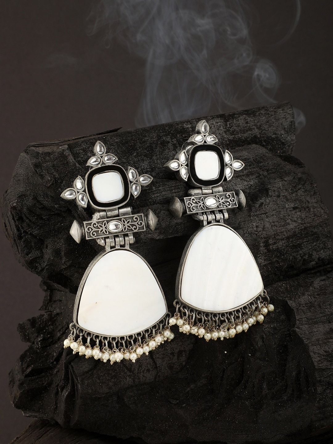 

gaura pakhi Classic Artificial Stones Studded Drop Earrings, White