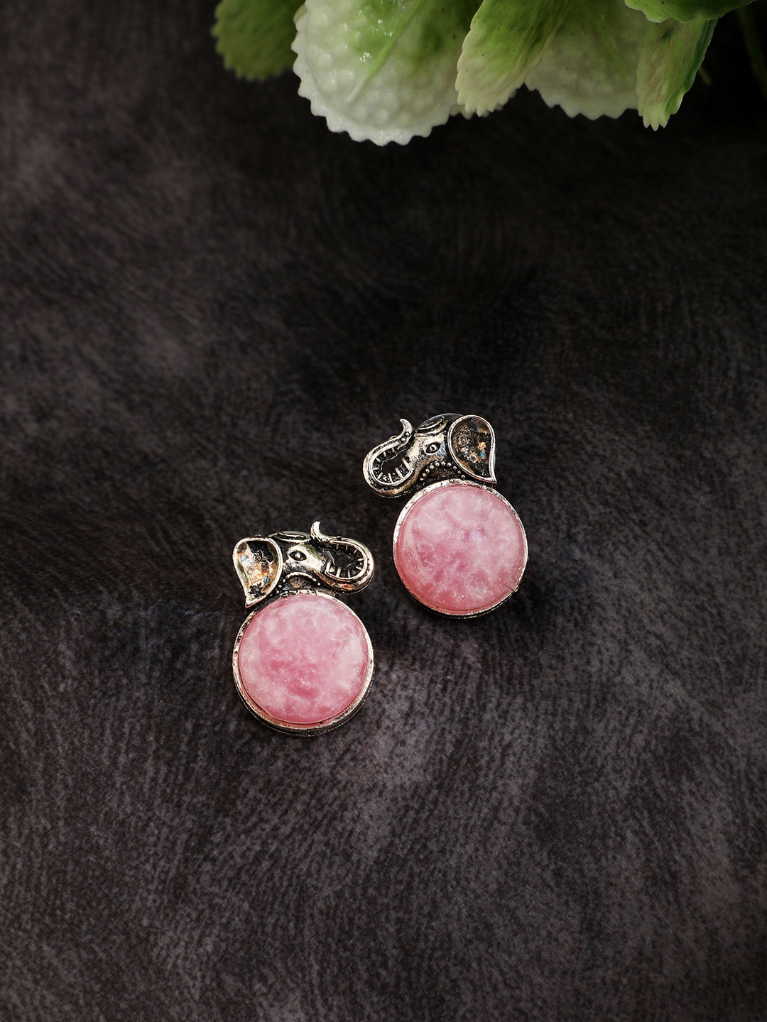 

gaura pakhi Stone-Studded Elephant Shaped Studs Earrings, Pink