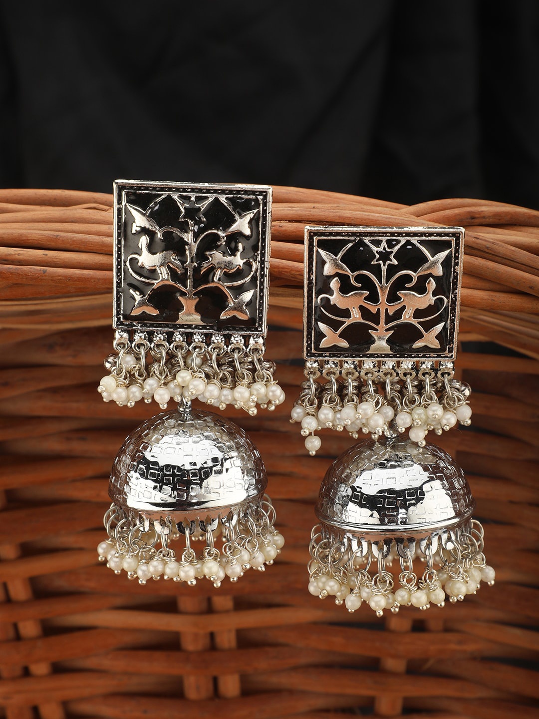 

gaura pakhi Classic Pearl Beaded Dome Shaped Jhumkas, Silver