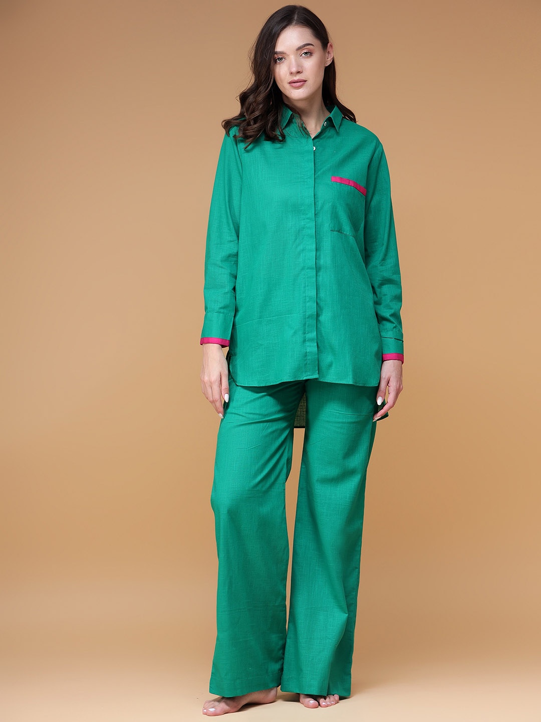 

TYAAR Duo Delight Shirt Collar Pure Cotton Shirt with Trouser, Green