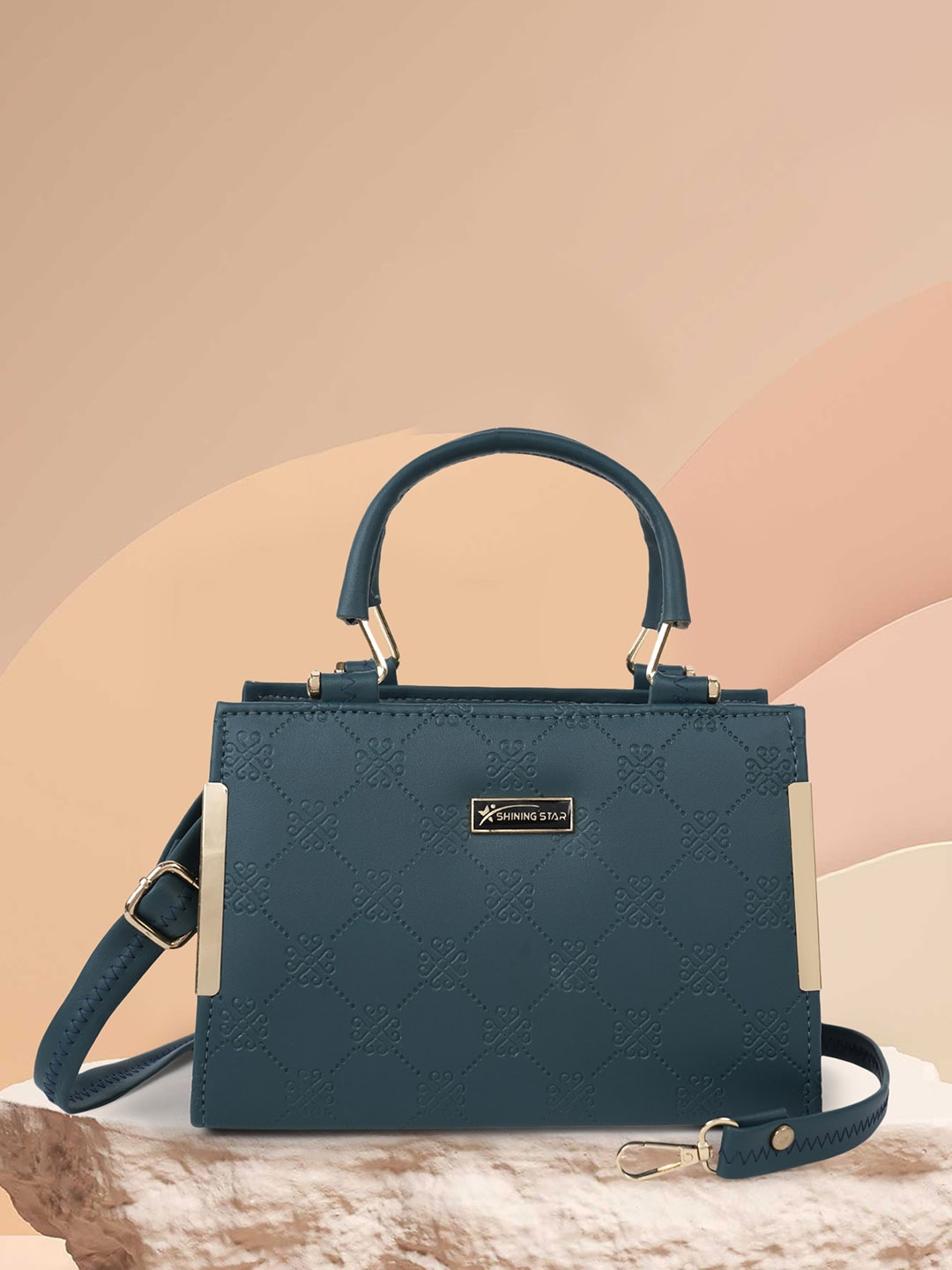 

SHINING STAR Textured Structured Handheld Bag, Blue