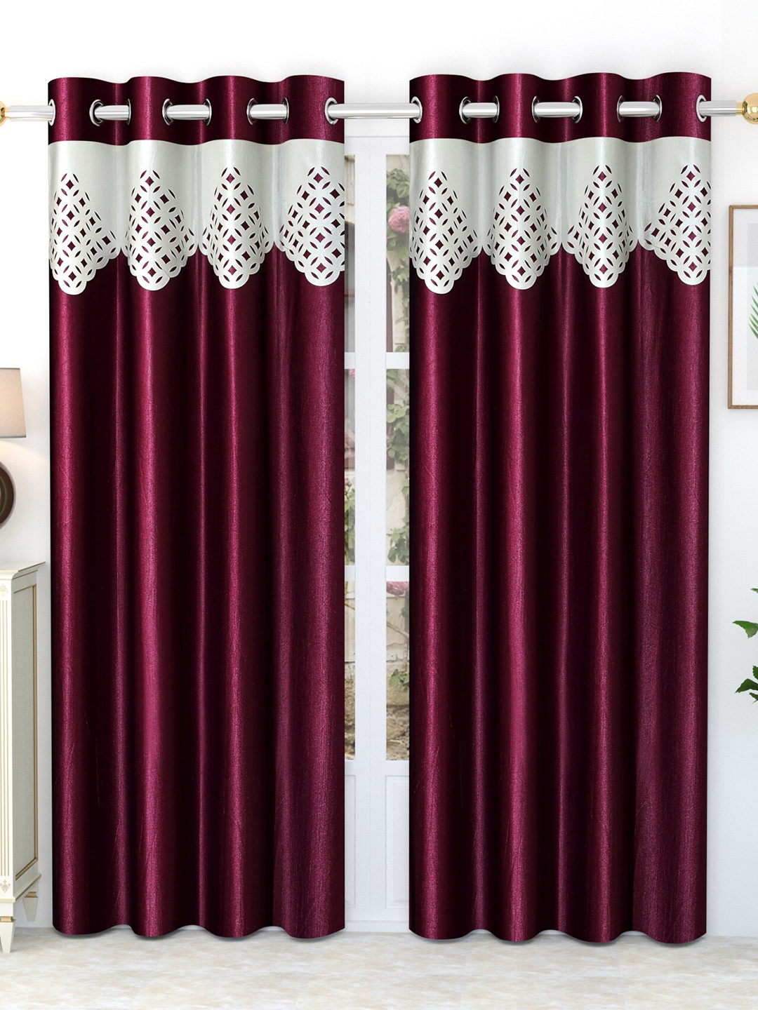 

EISMOURAH 2 Pcs Purple & White Room Darkening Door Curtain