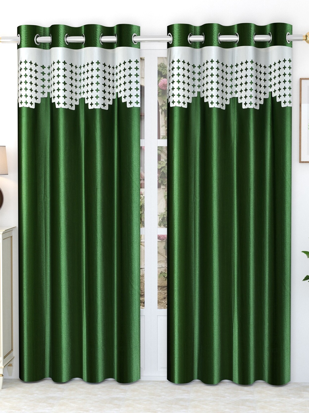 

EISMOURAH 2 Pcs Green & White Geometric Room Darkening Door Curtain