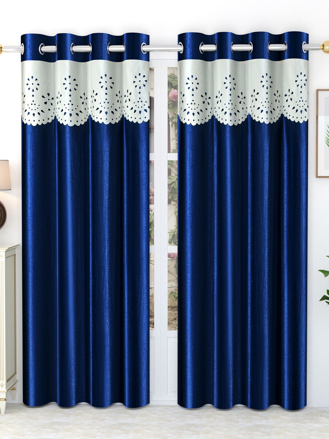 

EISMOURAH 2 Pcs Blue & White Geometric Room Darkening Door Curtain