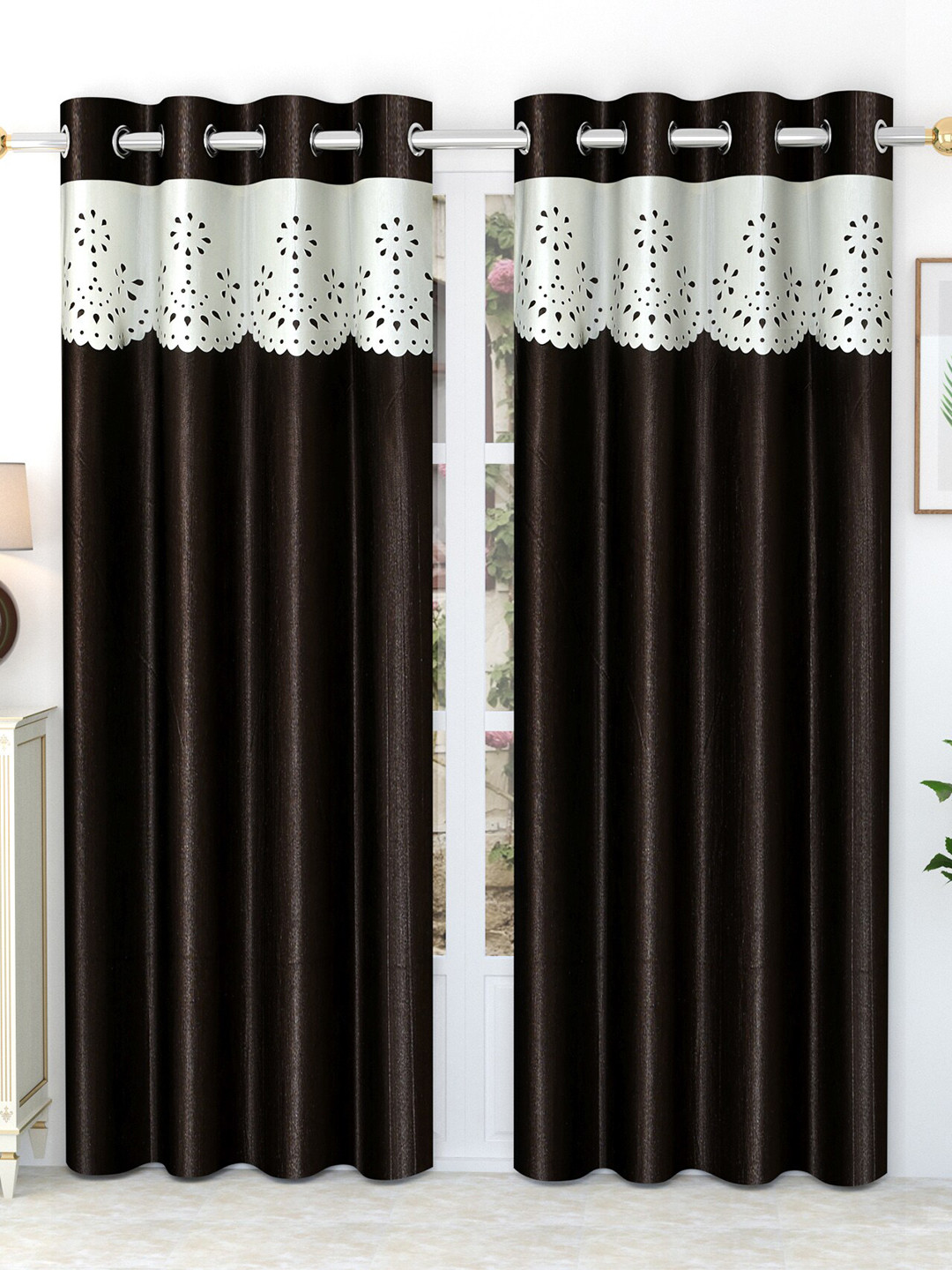 

EISMOURAH 2 Pcs Brown & White Room Darkening Door Curtain