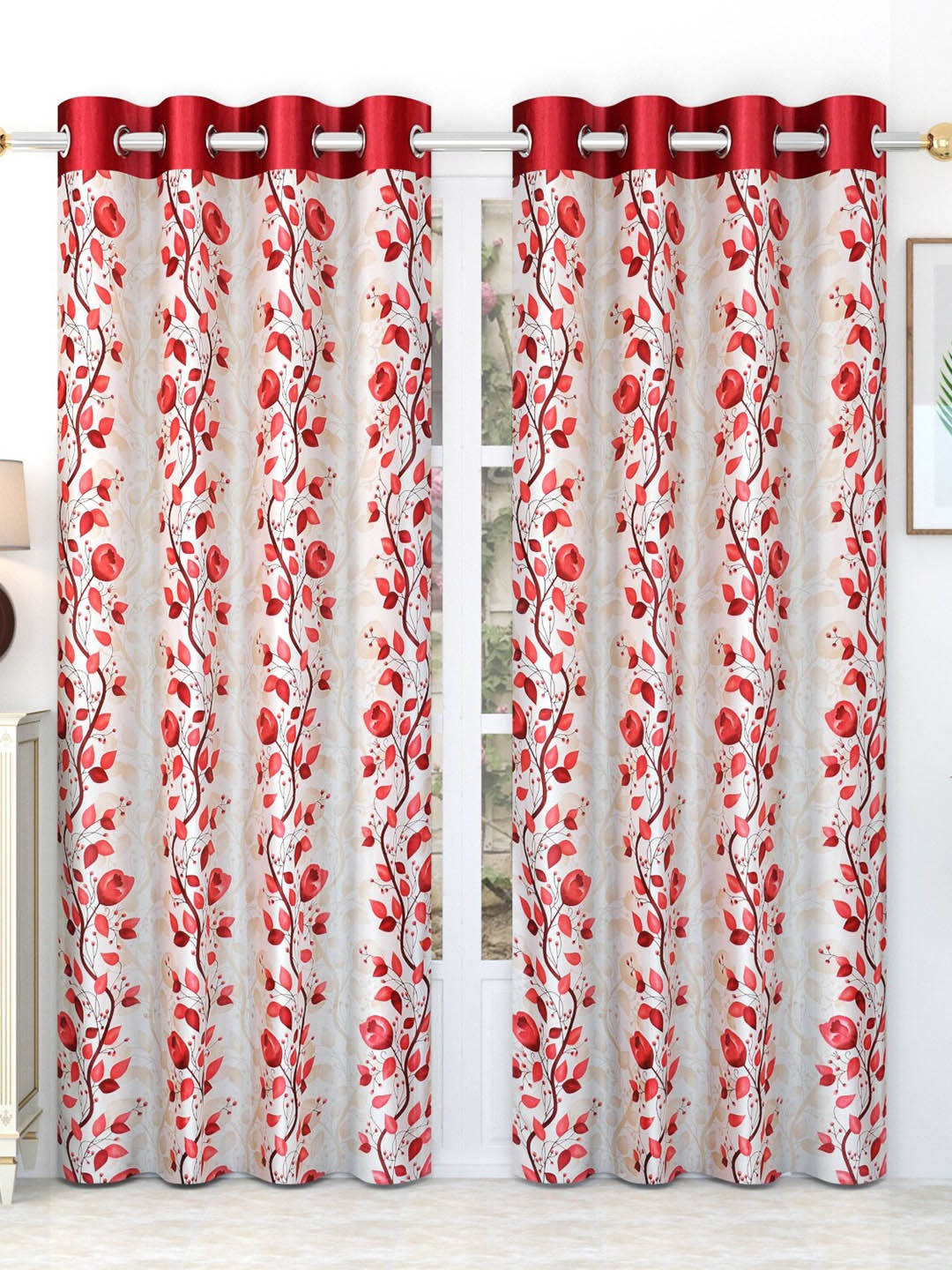 

EISMOURAH 2 Pcs White & Pink Floral Room Darkening Door Curtain