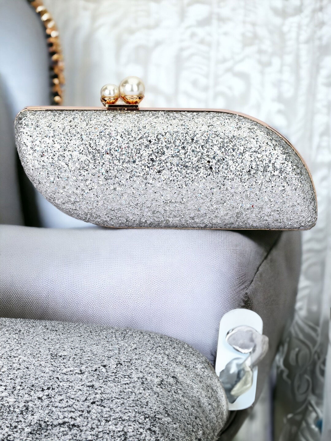 

Toobacraft Embellished Box Clutch, Silver
