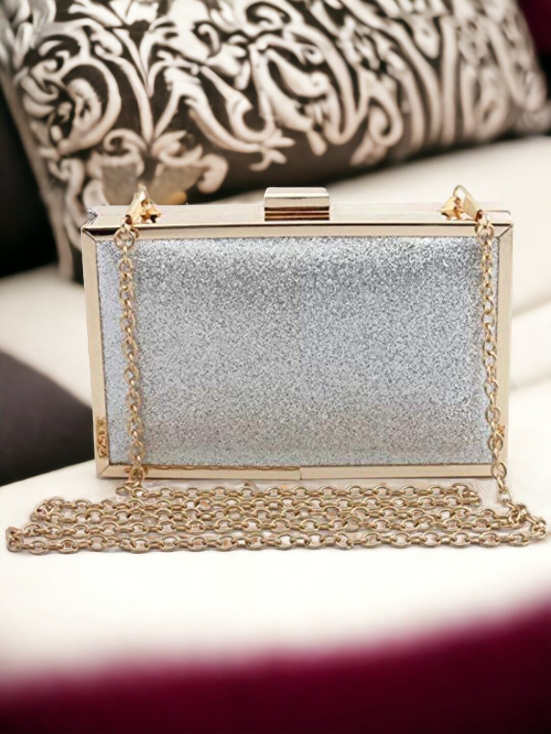 

Toobacraft Embellished Box Clutch, Silver