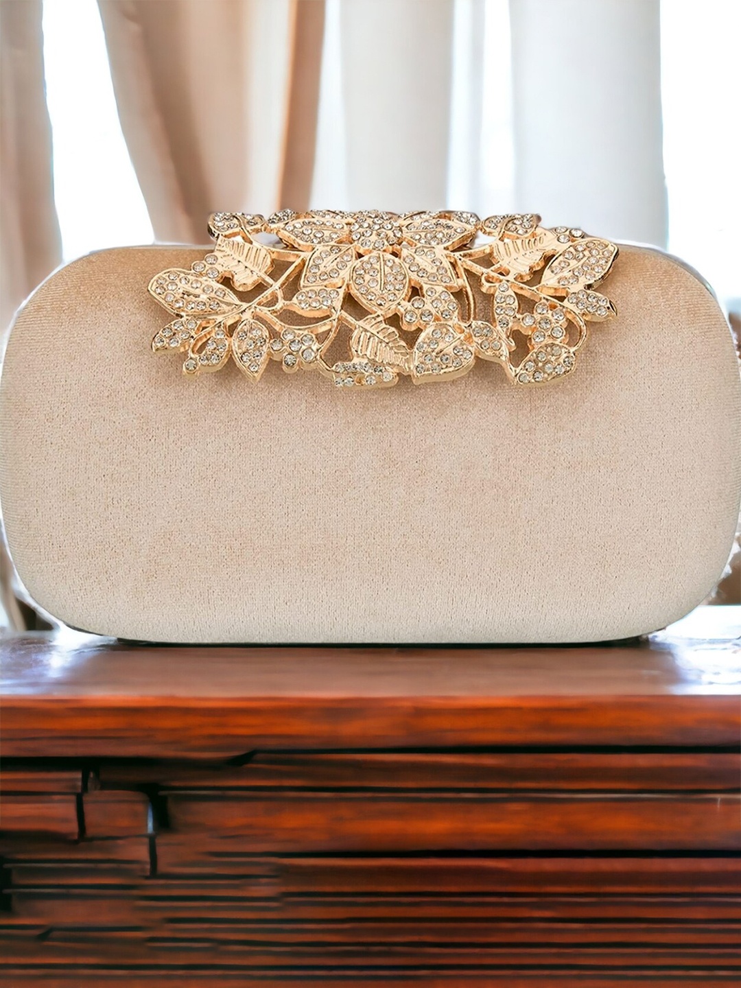 

Toobacraft Embellished Box Clutch, Beige