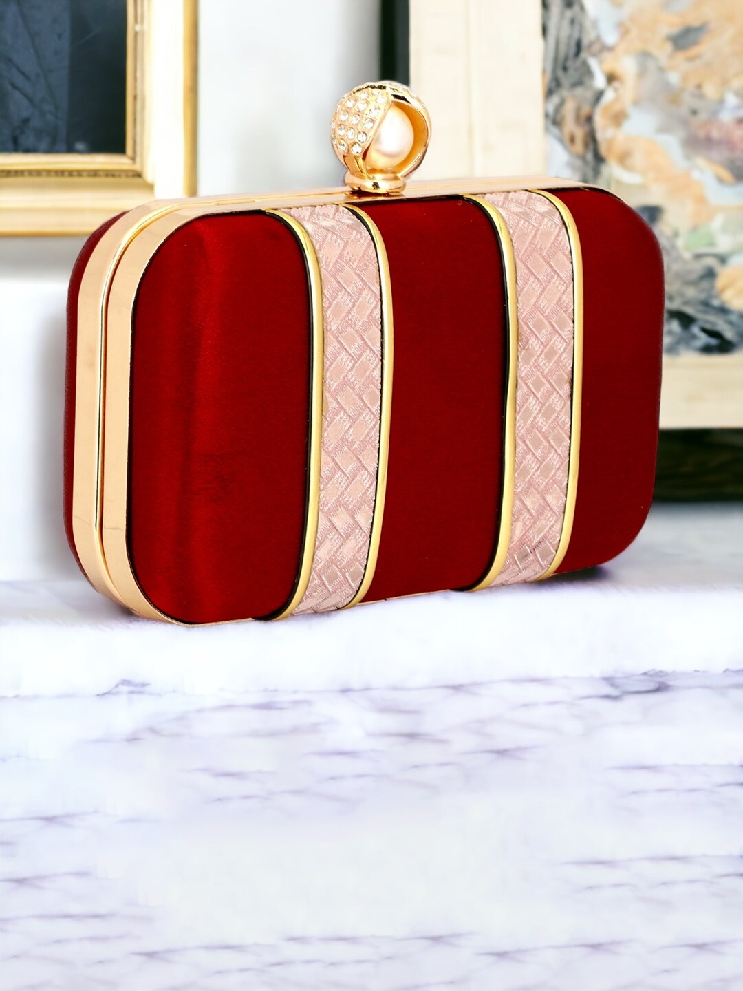 

Toobacraft Embellished Box Clutch, Red