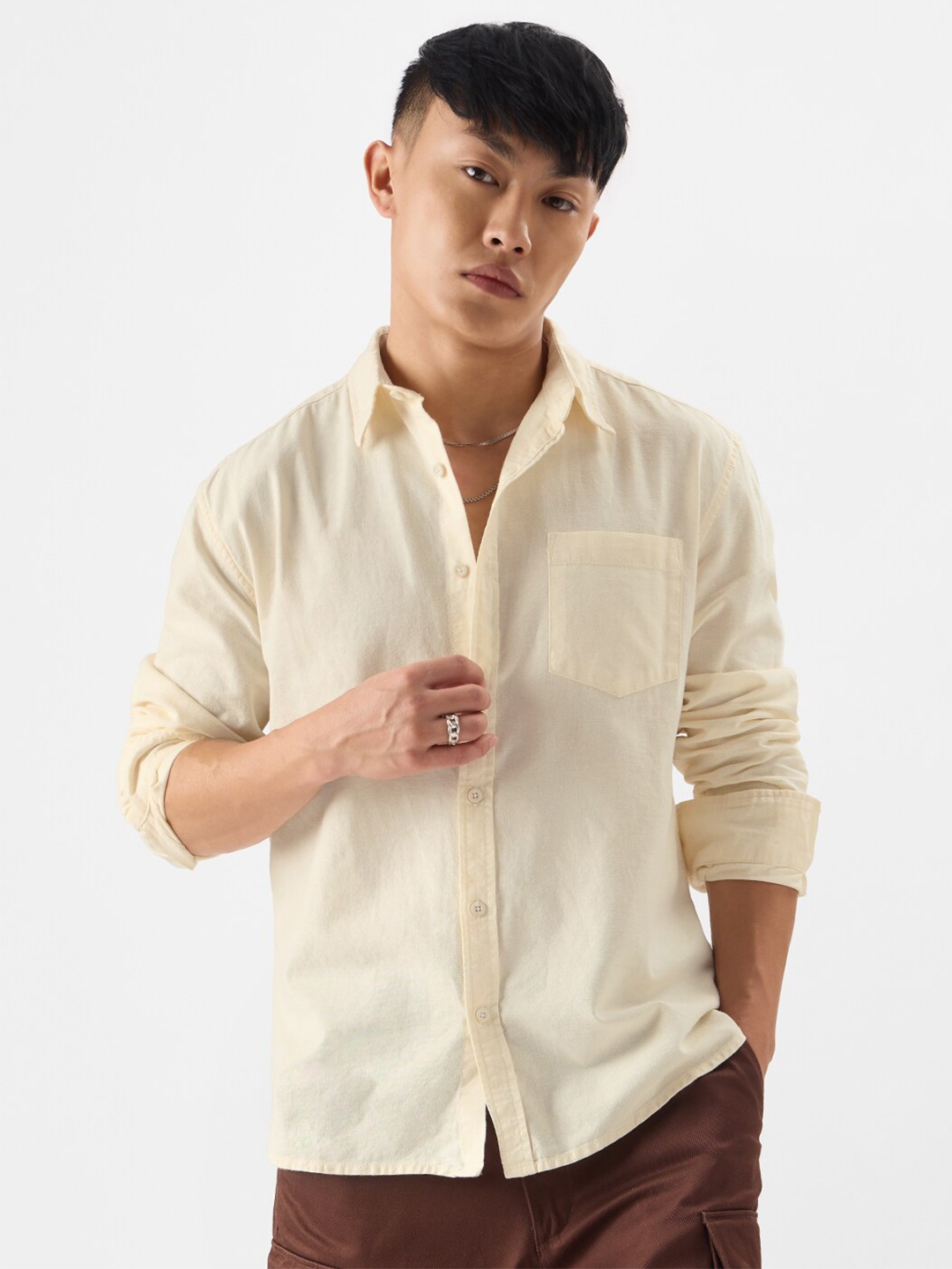 

The Souled Store Relaxed Boxy Spread Collar Casual Shirt, Off white