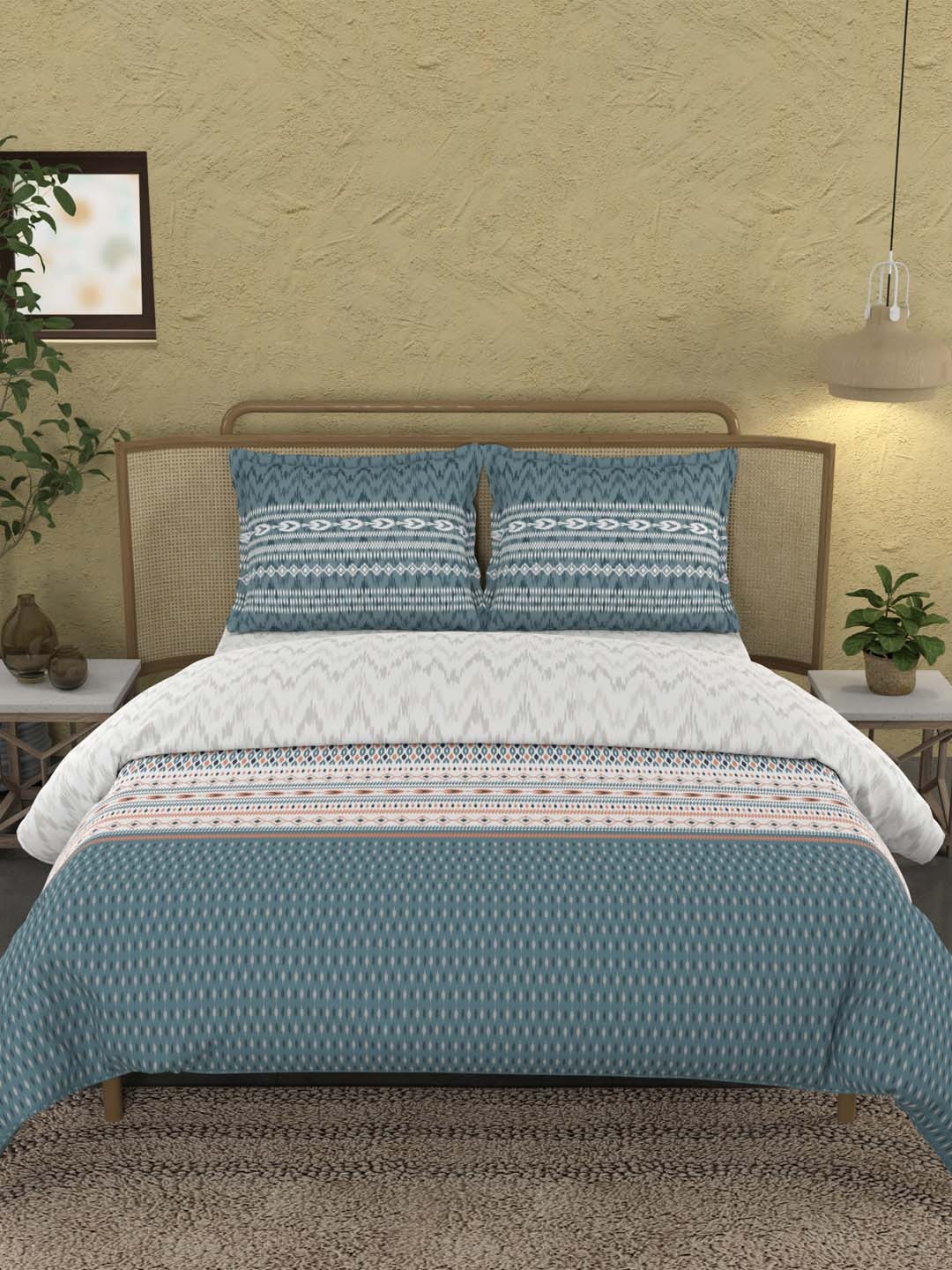 

MYTRIDENT Blue Geometric Cotton Double King Bedding Set