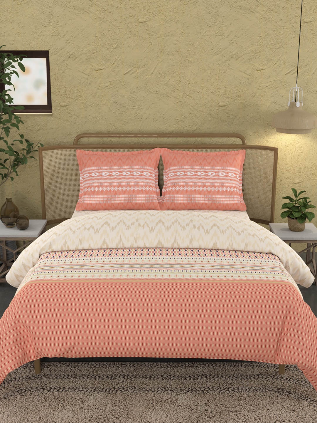 

MYTRIDENT Peach Cotton Double King Bedding Set