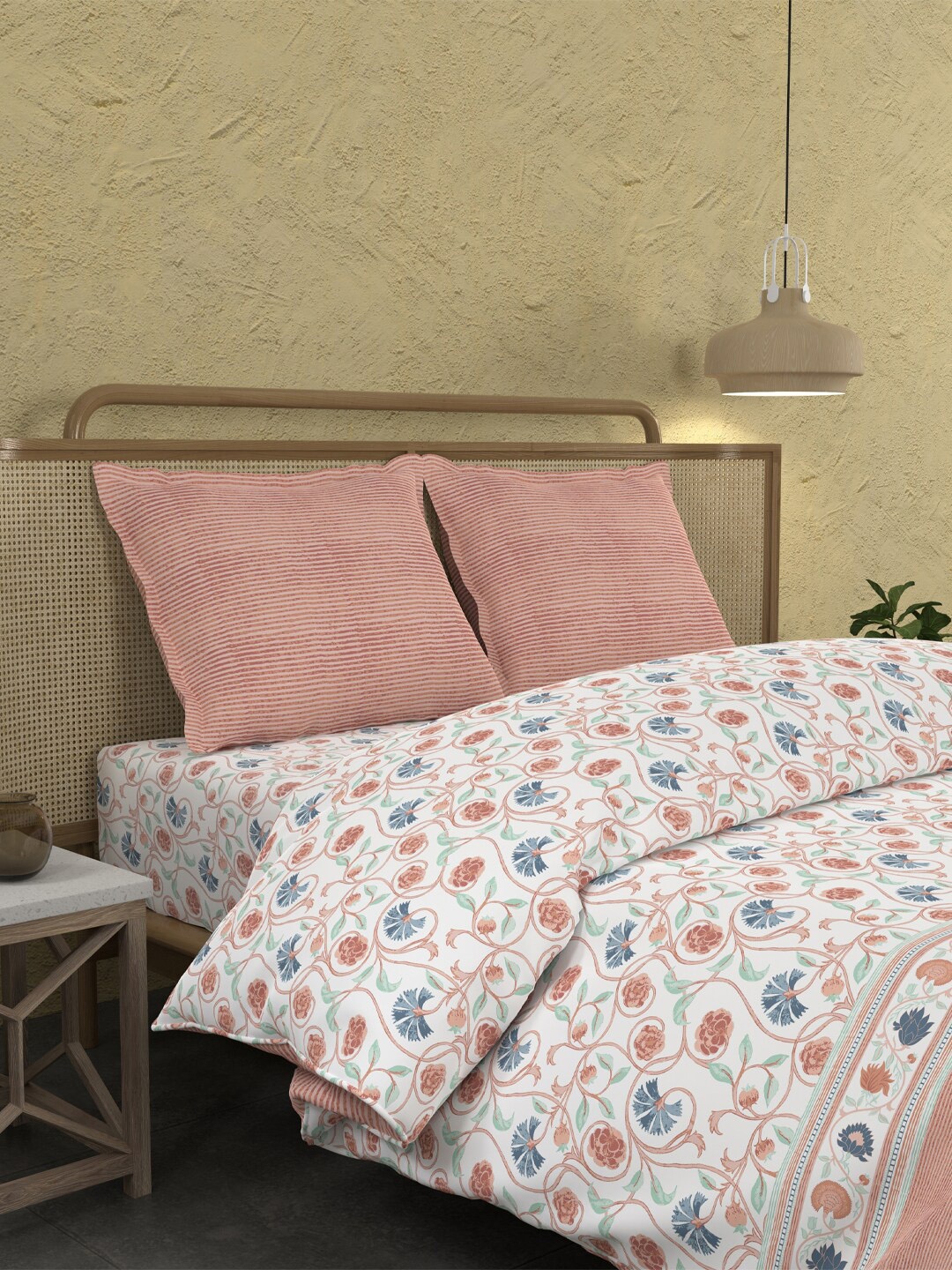 

MYTRIDENT Rust Floral Cotton Double King Bedding Set