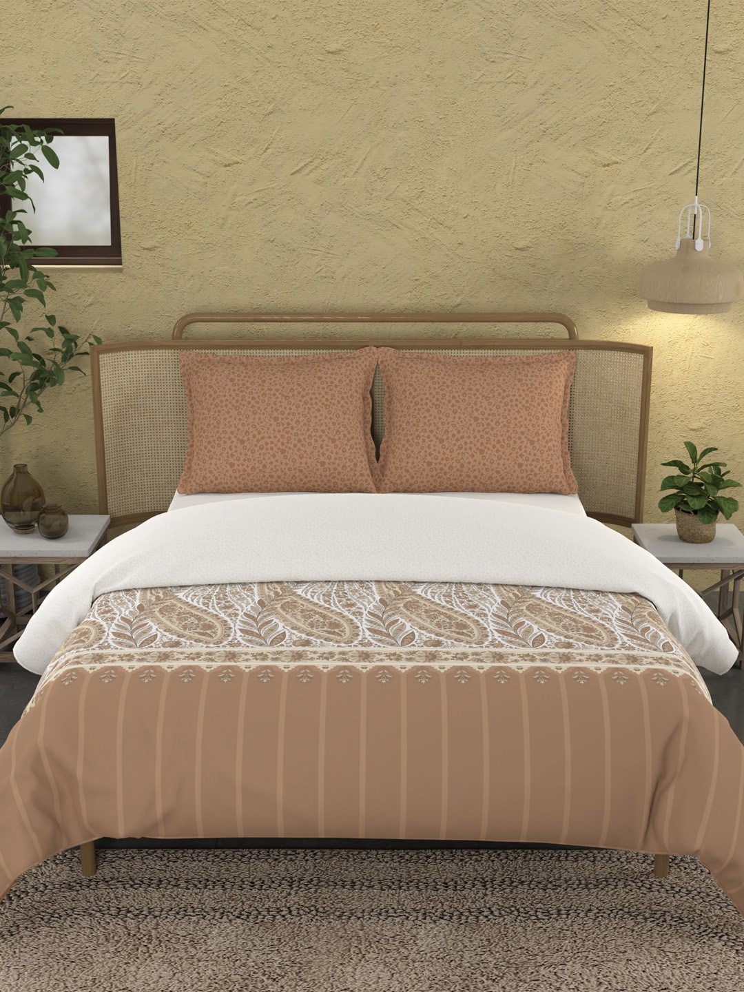 

MYTRIDENT Brown Printed Pure Cotton King Size Bedding Set