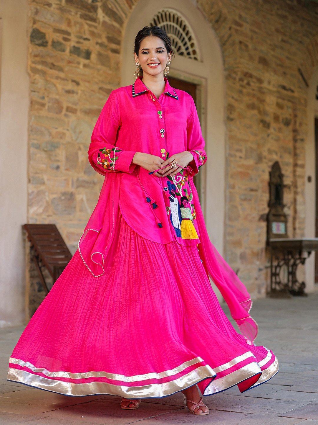 

SCAKHI Embellished Ready To Wear Lehenga & Blouse With Dupatta, Pink