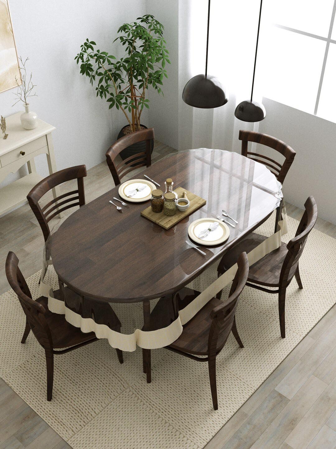 

Clasiko Transparent PVC Anti Slip Oval 6 Seater Table Cover