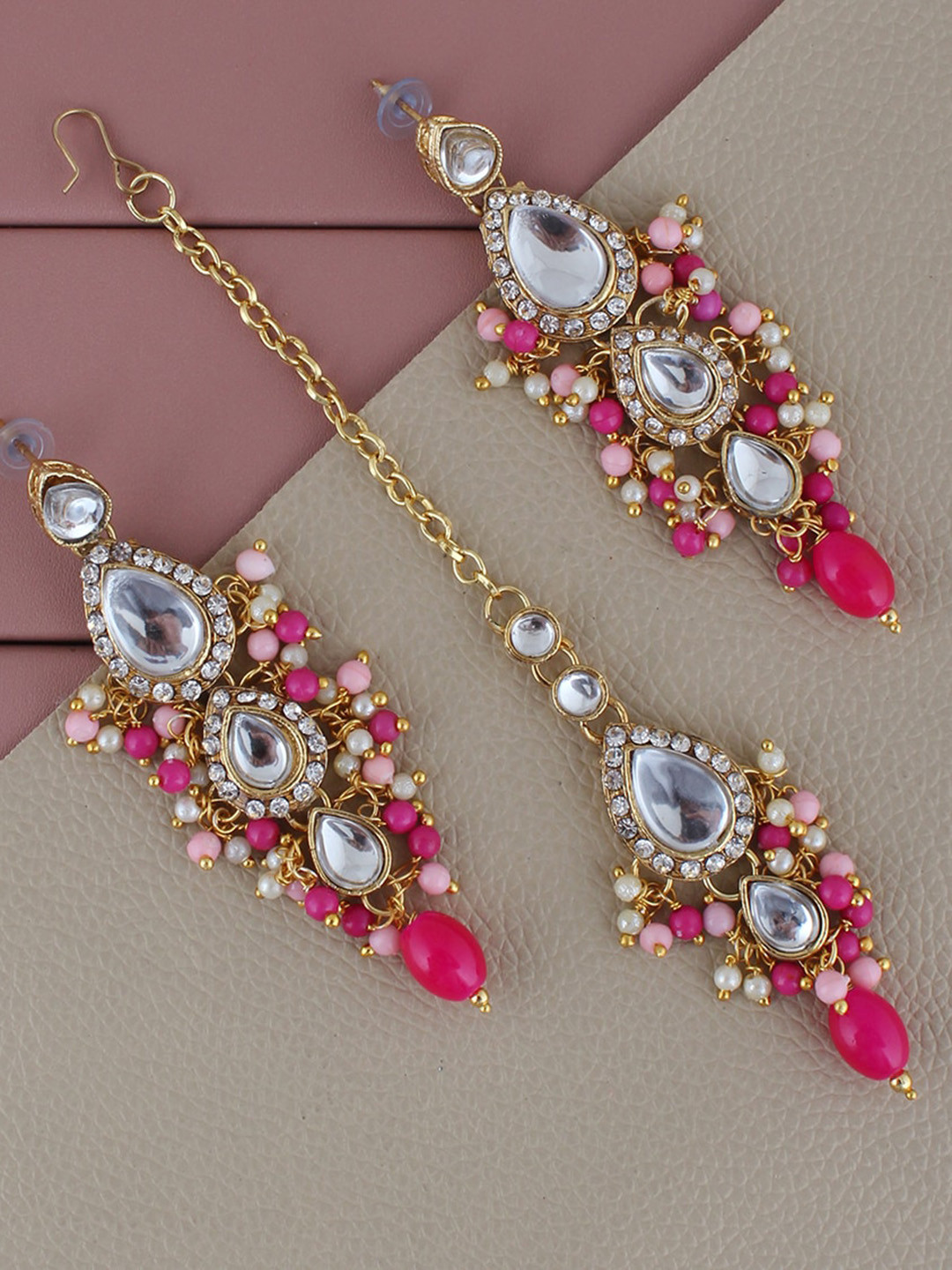 

LUCKY JEWELLERY Gold Plated Kundan Studded Jewellery Set