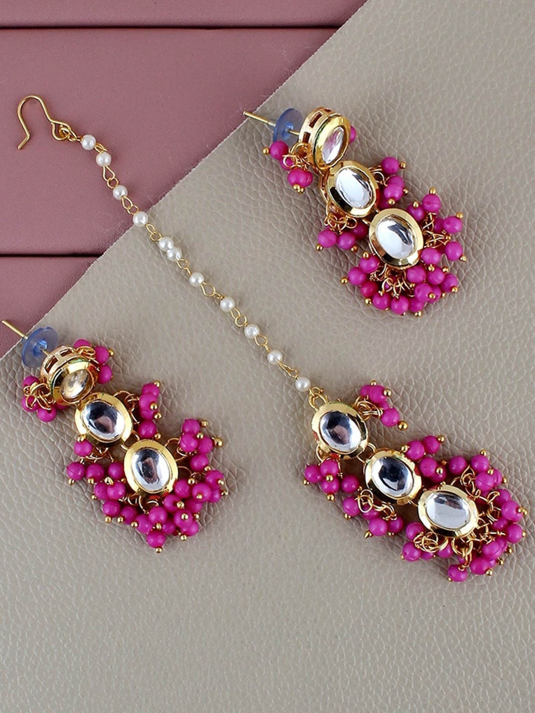 

LUCKY JEWELLERY 18k Gold Plated Uncut Kundan Studded Jewellery Set