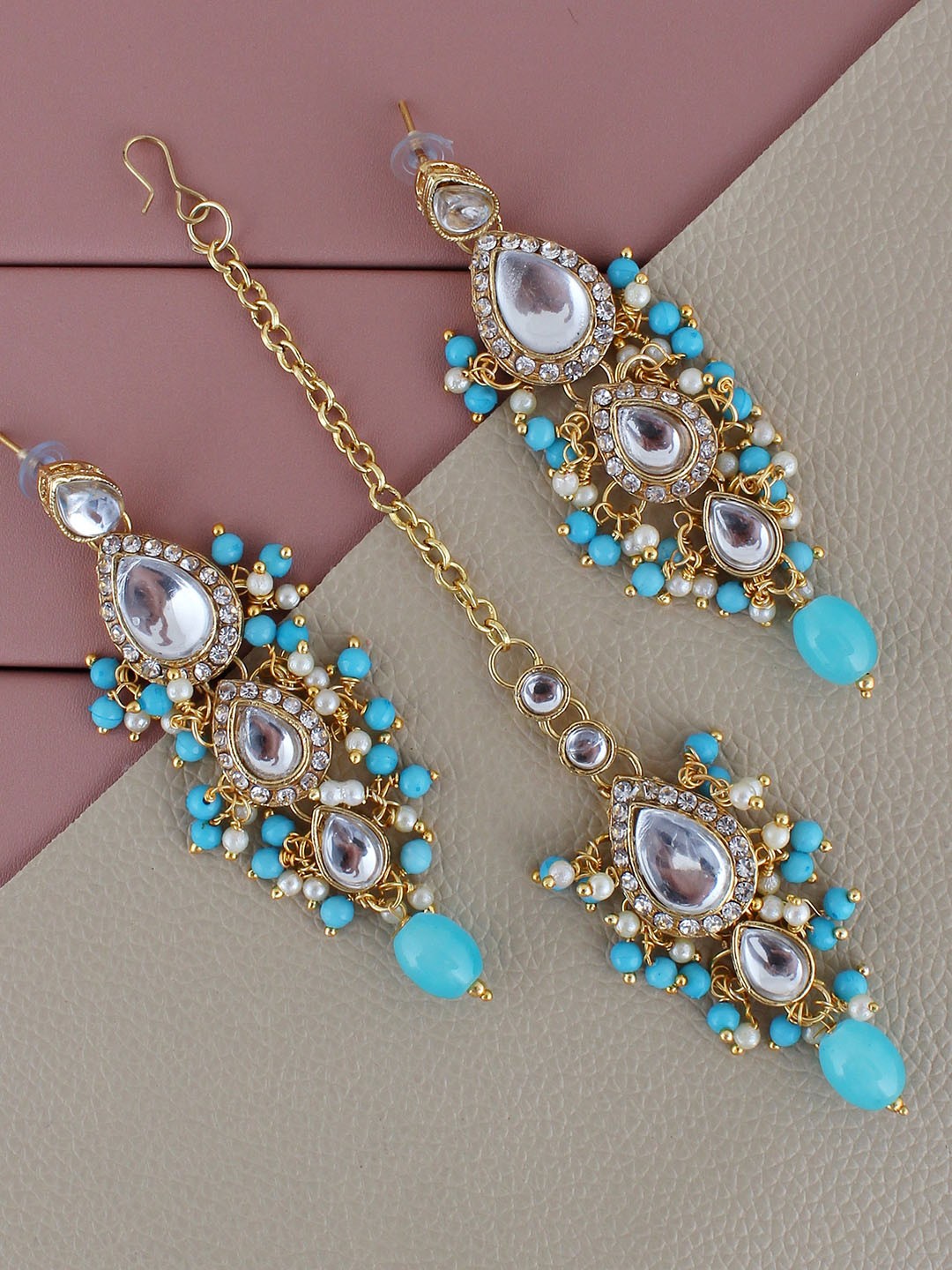 

LUCKY JEWELLERY Gold Plated Kundan Studded Jewellery Set, Blue