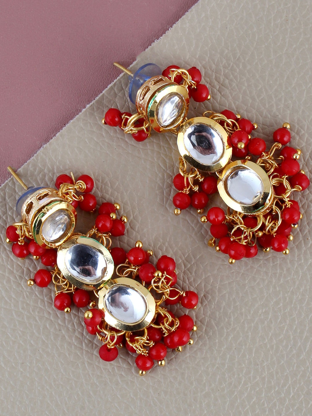 

LUCKY JEWELLERY Gold-Plated Kundan-Studded Contemporary Drop Earrings