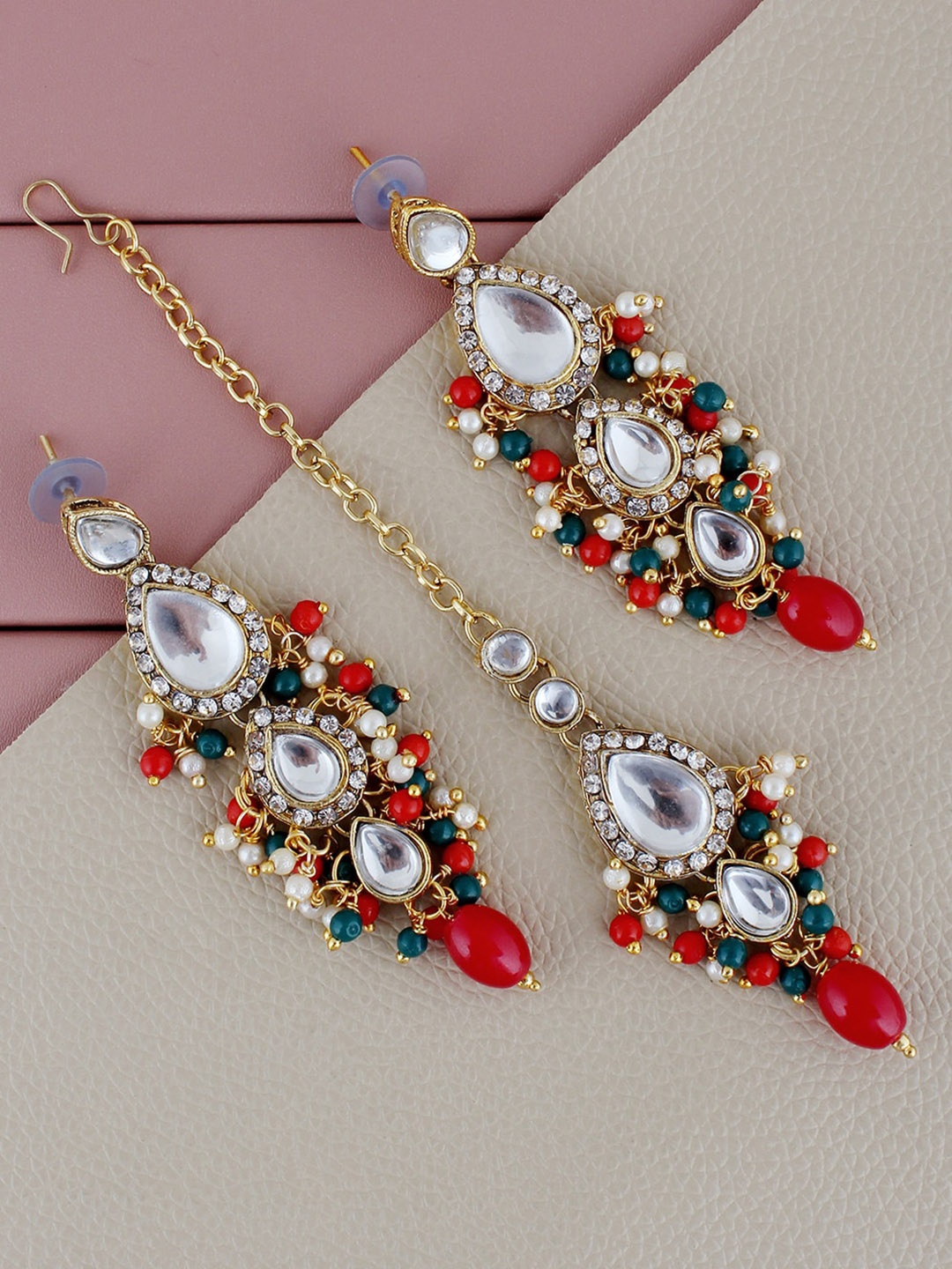 

LUCKY JEWELLERY Gold Plated Kundan Studded Jewellery Set