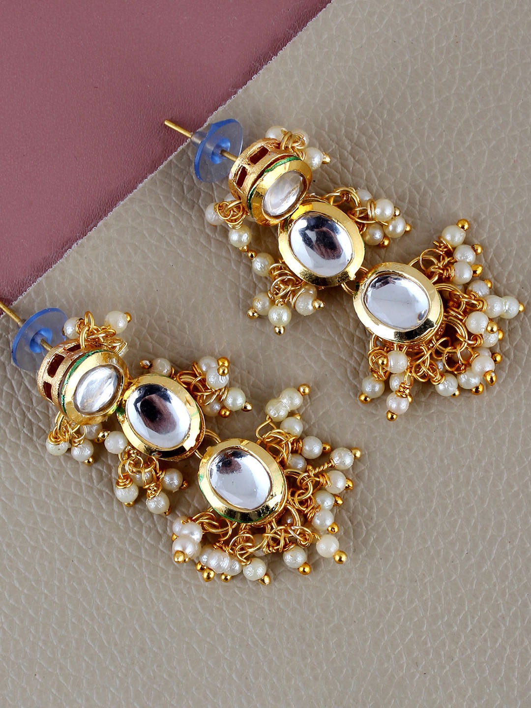 

LUCKY JEWELLERY Gold-Plated Kundan-Studded Contemporary Drop Earrings