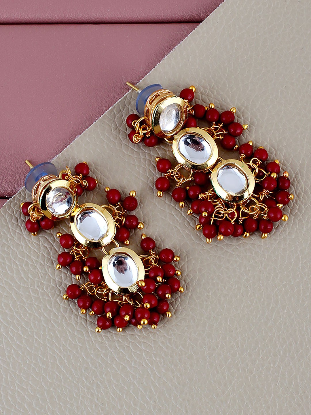 

LUCKY JEWELLERY Gold-Plated Kundan-Studded Contemporary Drop Earrings