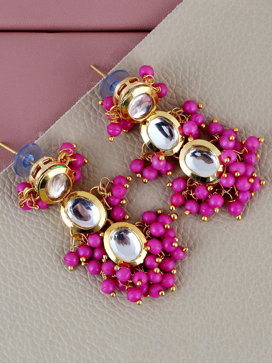 

LUCKY JEWELLERY Gold Plated Drop Earrings, Magenta