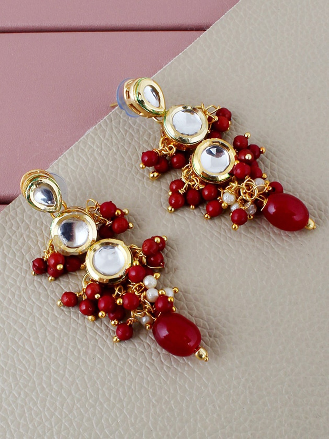 

LUCKY JEWELLERY Gold-Plated Kundan-Studded Drop Earrings