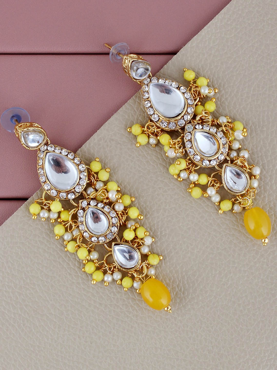 

LUCKY JEWELLERY Gold-Plated Kundan-Studded Drop Earrings