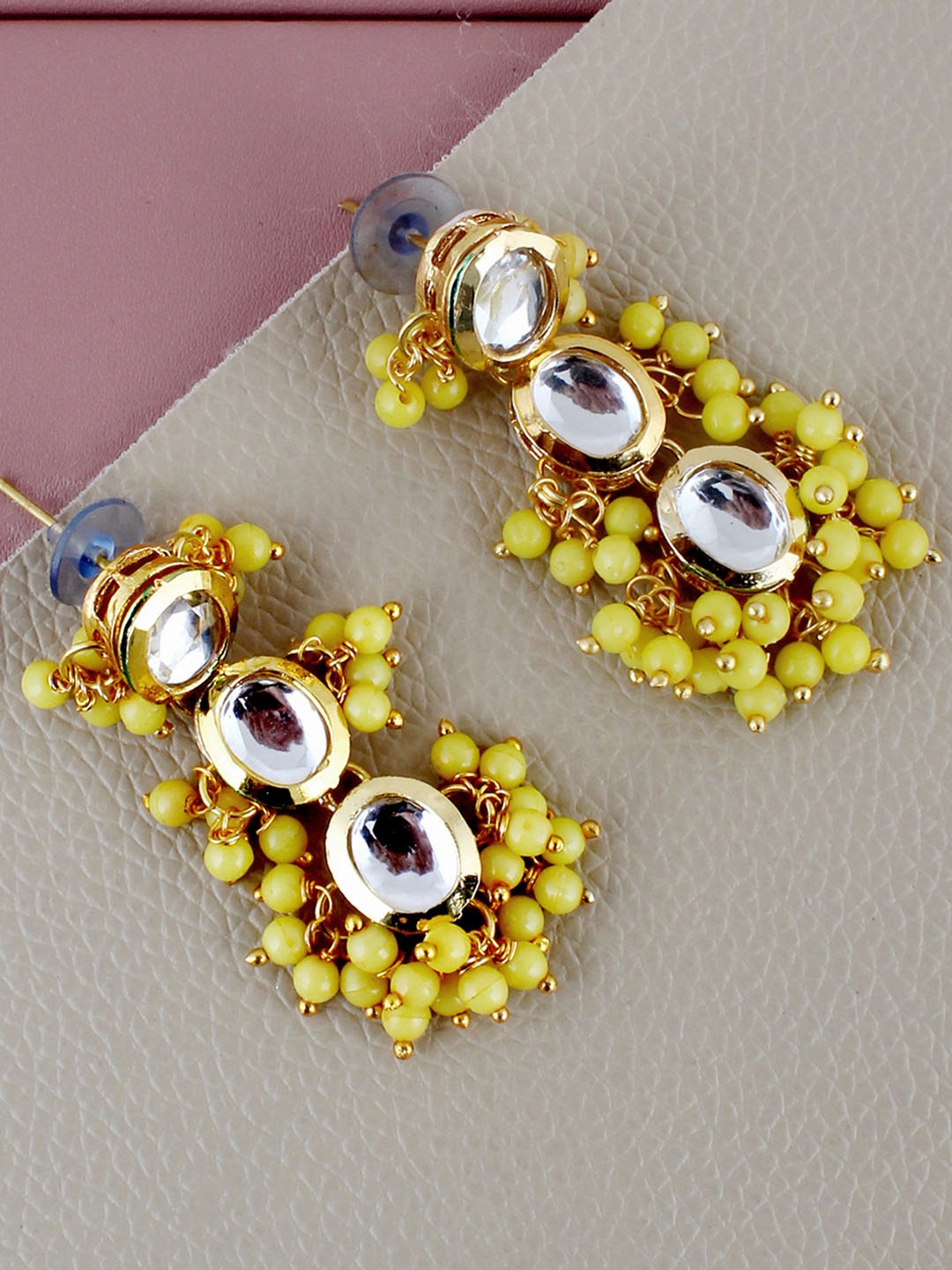 

LUCKY JEWELLERY Gold-Plated Kundan-Studded Oval Chandbalis